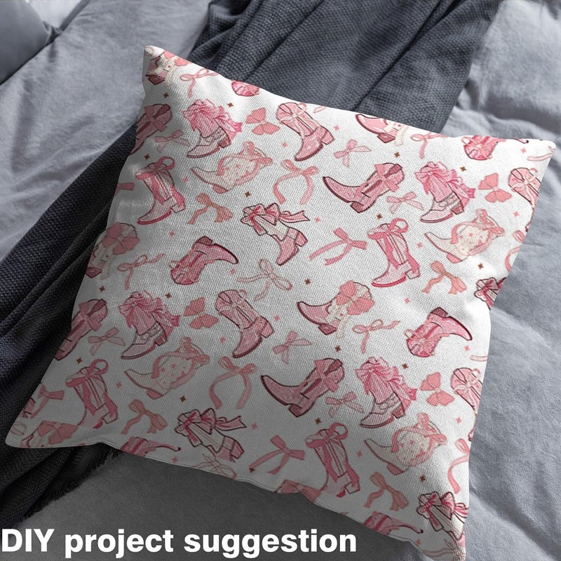 Man Fei Cowgirl Decorative Fabric by The Yard,Western Cowboy Boots Pink Bowknot Fabric for Upholstery and Home DIY Projects,Dreamy Fairy Tale Princess Starry Pink White Outdoor Fabric,1 Yard 36"" L x 59"" W - Image 3